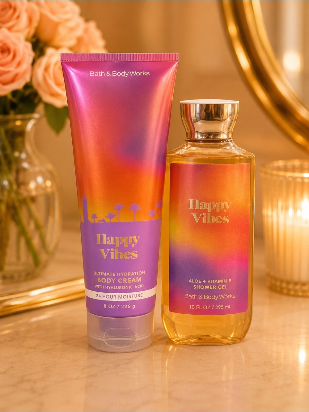 Bath & Body Works Happy Vibes Body Wash & Cream - Purple, Orange, Gold